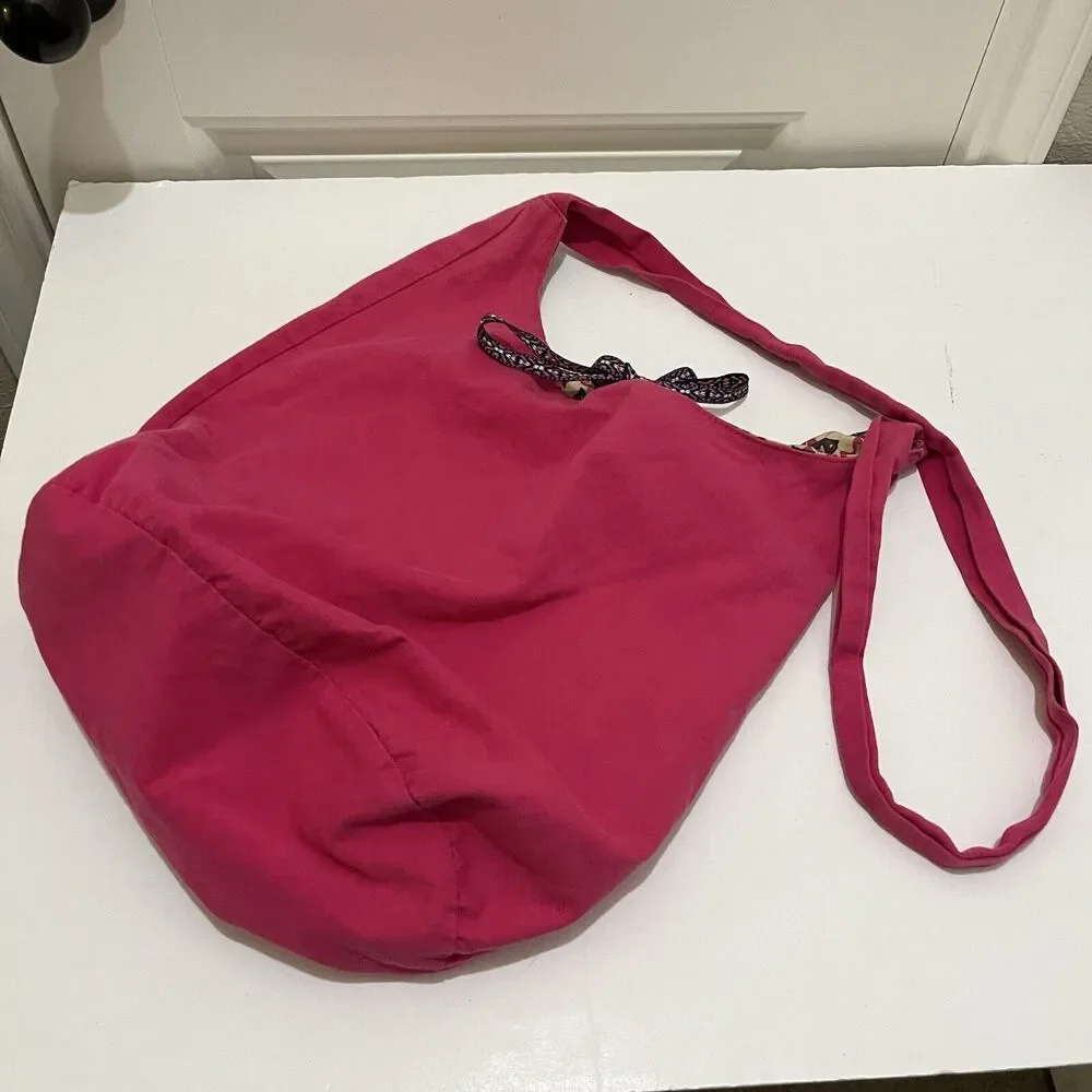 Womens Pink Floral Lined Crossbody Sling Bag Purse Hobo 11X15 Tie Closure